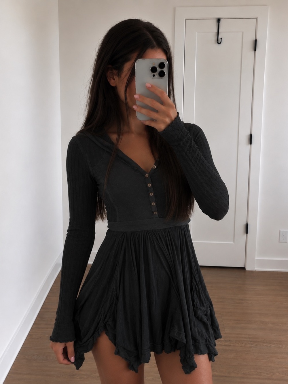 Free People Black Asymmetrical Hem Tunic Top